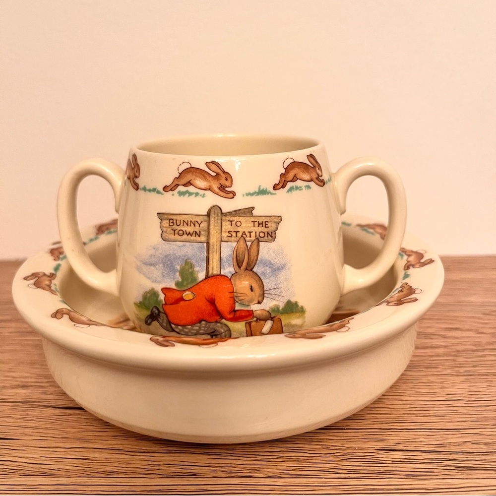 Vintage Bunnykins Royal Doulton Bowl and Cup Set